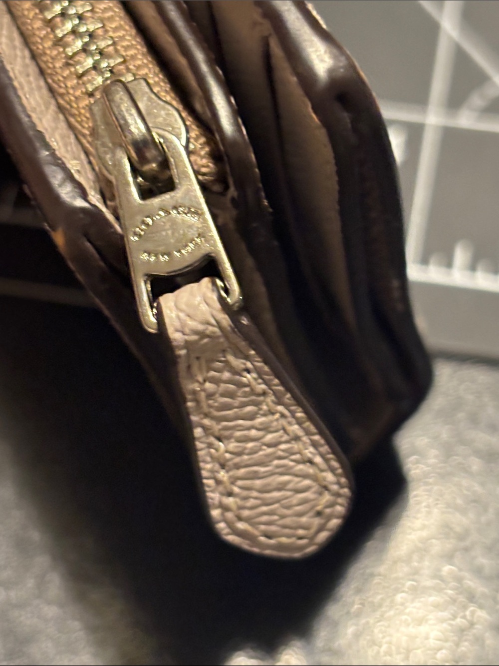 Coach Pebbled Leather Medium Corner Zip Snap Wallet in Light Beige - Picture 16 of 16
